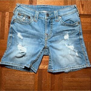 True Religion Light Blue Distressed Jean Shorts Sz 26
